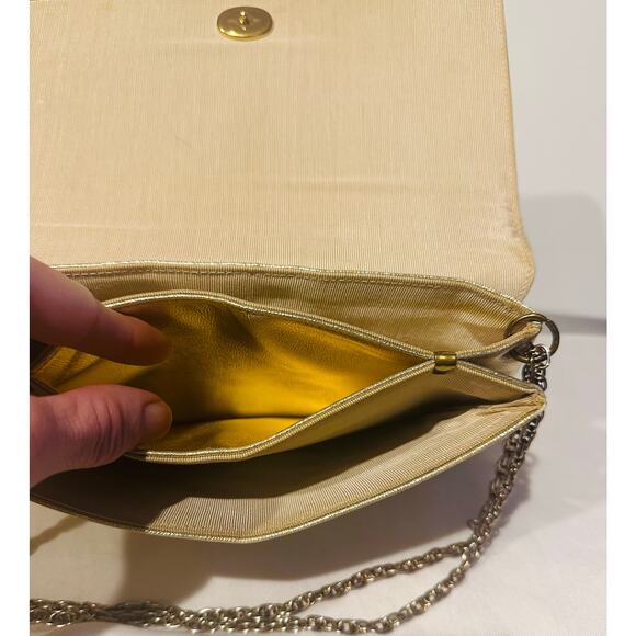 Vintage Metallic Gold Evening Clutch/Purse Gold Chain Shoulder Strap letter “FRH - Picture 10 of 12